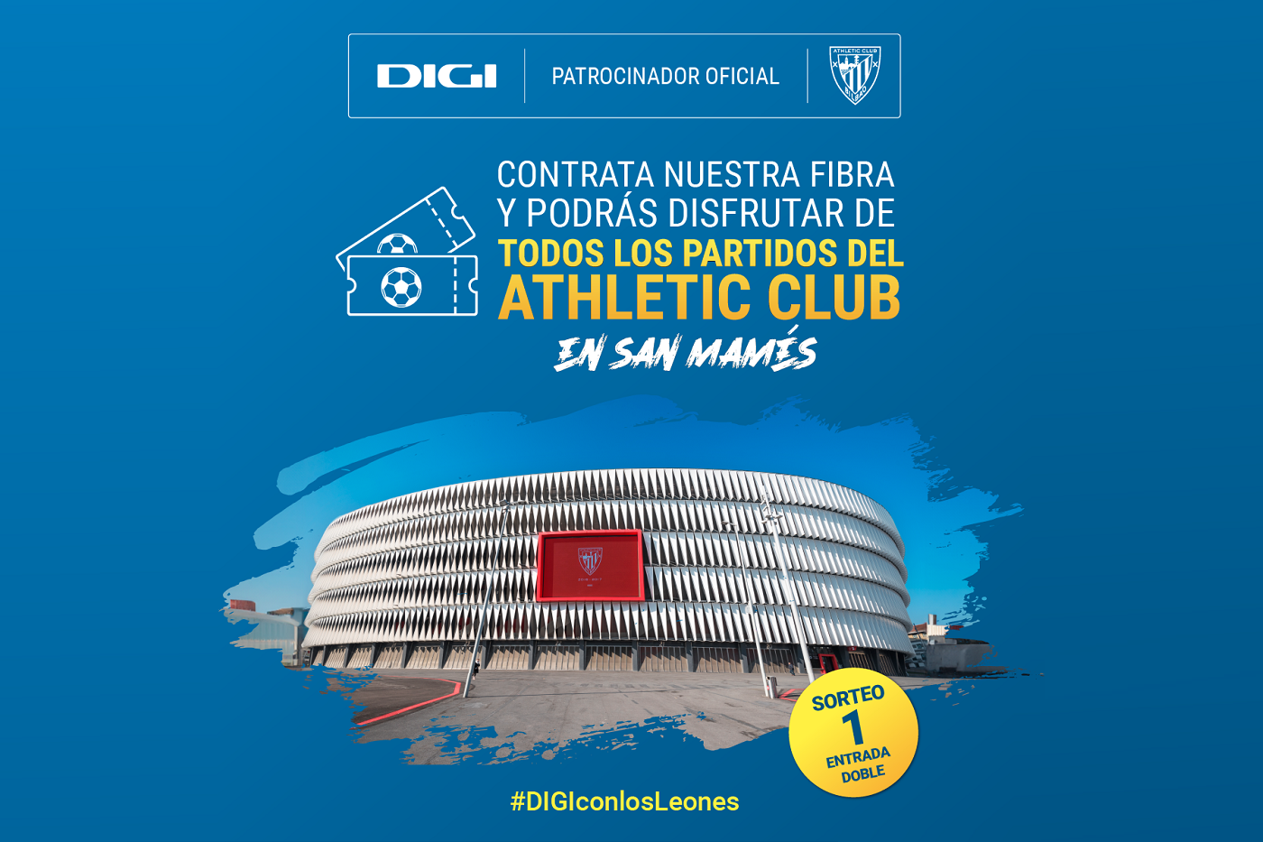 DIGI sortea una entrada doble para asistir a todos los partidos de esta temporada del Athletic Club en San Mamés